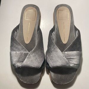 Grey velvet slides
